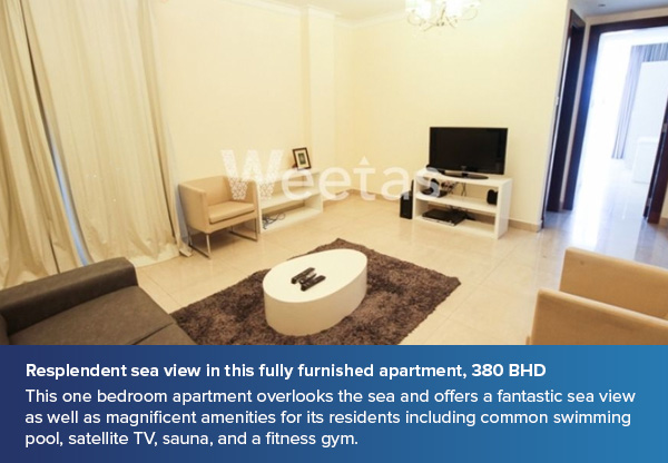 Resplendent sea view in this fully furnished apartment, 380 BHD